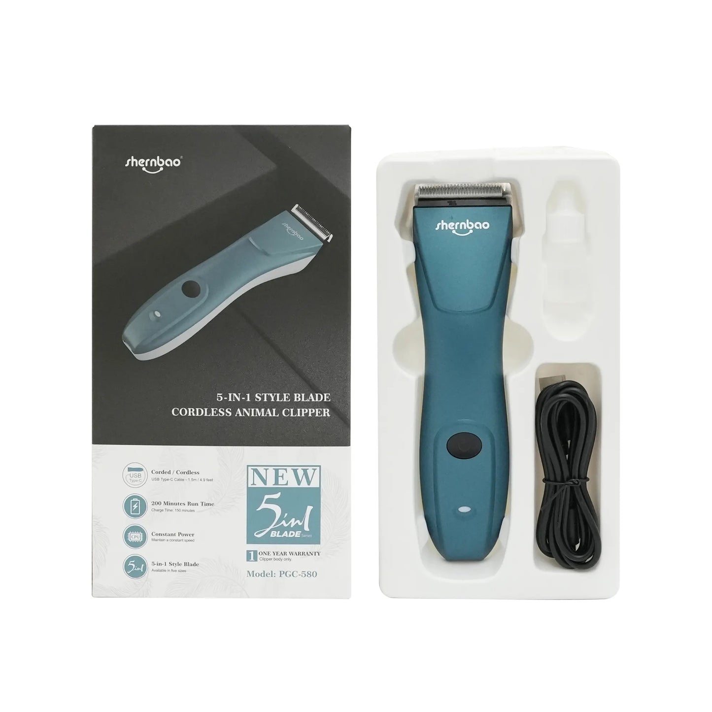 Shernbao 5-in-1 Style Cordless Clipper Two Speed Model PGC-580